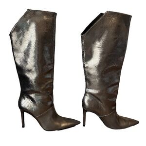 Zara Blue Collection Reptile Texture Metallic Bronze Leather Boots Sz EU 39 US 8